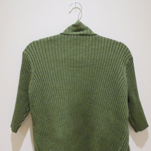 EILEEN FISHER 100% Merino Wool Ribbed Knit Open Front Cardigan in Forest Green - Picture 13 of 16